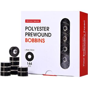 Richword Selected Prewound Bobbins, Plastic Sided, 144pcs Size L(SA155), 75D/2(60WT) Polyester Bobbin Thread for Commercial Multi Needles Embroidery Machine, White 110 Yards in Kuwait