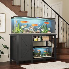 Aquarium Stand with Power Outlets, 55-75 Gallon Heavy Duty Fish Tank Stand with Cabinet Storage & Adjustable Shelf, for Fish Tank, Turtle Tank, Reptile Terrarium, 1000LBS Capacity, Black in Saudi Arabia