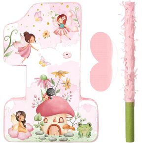 Blosssound Fairy Piñata Fairy 1st Birthday Decorations Supplies Flower Fairies Princess Number One Piñata Set with Stick Blindfold for Wonderland Garden Theme Baby Shower Celebration Decor(Birthday) in Kuwait
