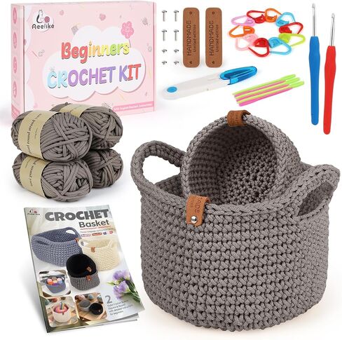 27PCS Crochet Basket Kit for Beginners (L&S), Complete Crochet Kit Include Instruction Beginner-Friendly Yarn, Starter Knitting Set for Adults & Kids, Crocheting Gift for Storage Home Decor in Saudi Arabia