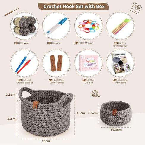 27PCS Crochet Basket Kit for Beginners (L&S), Complete Crochet Kit Include Instruction Beginner-Friendly Yarn, Starter Knitting Set for Adults & Kids, Crocheting Gift for Storage Home Decor in Saudi Arabia