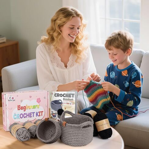 27PCS Crochet Basket Kit for Beginners (L&S), Complete Crochet Kit Include Instruction Beginner-Friendly Yarn, Starter Knitting Set for Adults & Kids, Crocheting Gift for Storage Home Decor in Saudi Arabia