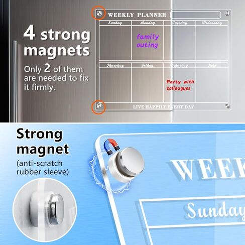Acrylic Magnetic Calendar for Refrigerator - WINLION Monthly Calendar with 8 Color Markers Clear Board for Fridge Acrylic Refrigerator Calendar for Monthly Planning,15"x11" in Kuwait