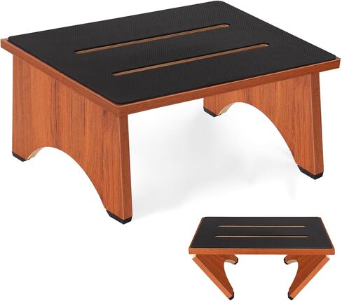 Step Stool Foldable, Wooden Step Stool with Non-Slip Rubber Stepping Platform, Folding Step Stools for Adults Seniors in Bedroom, Kitchen Bathroom, RV, Bed Steps for High Beds, No Assemble (Brown) in Kuwait