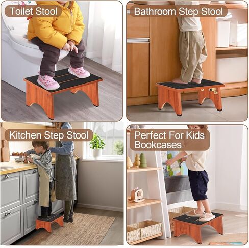 Step Stool Foldable, Wooden Step Stool with Non-Slip Rubber Stepping Platform, Folding Step Stools for Adults Seniors in Bedroom, Kitchen Bathroom, RV, Bed Steps for High Beds, No Assemble (Brown) in Kuwait