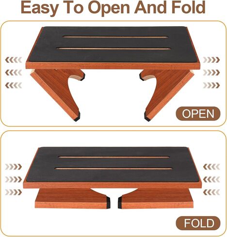 Step Stool Foldable, Wooden Step Stool with Non-Slip Rubber Stepping Platform, Folding Step Stools for Adults Seniors in Bedroom, Kitchen Bathroom, RV, Bed Steps for High Beds, No Assemble (Brown) in Kuwait
