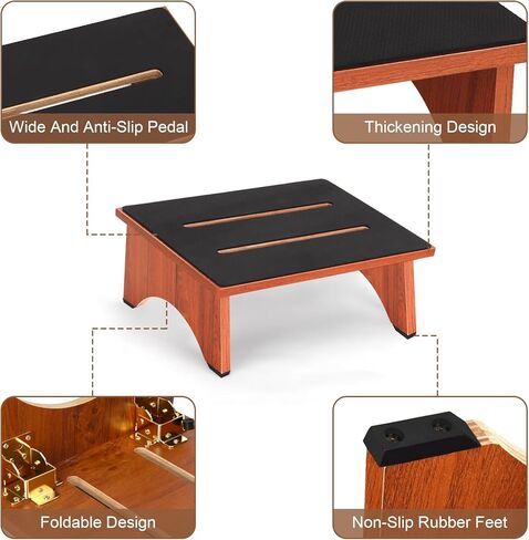 Step Stool Foldable, Wooden Step Stool with Non-Slip Rubber Stepping Platform, Folding Step Stools for Adults Seniors in Bedroom, Kitchen Bathroom, RV, Bed Steps for High Beds, No Assemble (Brown) in Kuwait