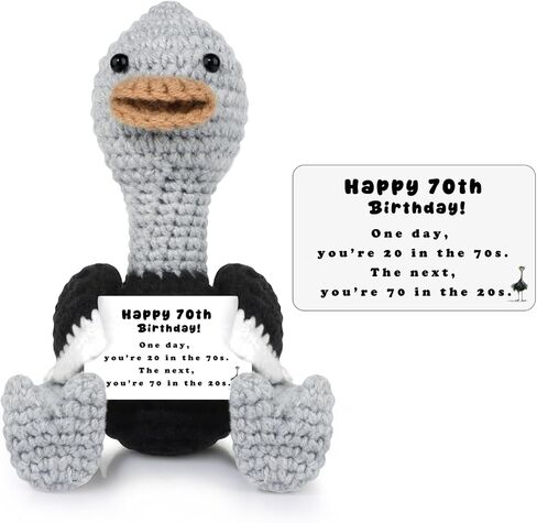 JoycuFF 70th Birthday Gifts Positive Crochet Ostrich for Women Men Ostrich Lovers Birthday Gifts, Emotional Inspirational Motivational Animals Present in Saudi Arabia