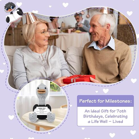JoycuFF 70th Birthday Gifts Positive Crochet Ostrich for Women Men Ostrich Lovers Birthday Gifts, Emotional Inspirational Motivational Animals Present in Saudi Arabia