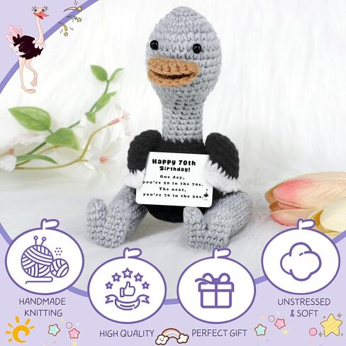 JoycuFF 70th Birthday Gifts Positive Crochet Ostrich for Women Men Ostrich Lovers Birthday Gifts, Emotional Inspirational Motivational Animals Present in Saudi Arabia