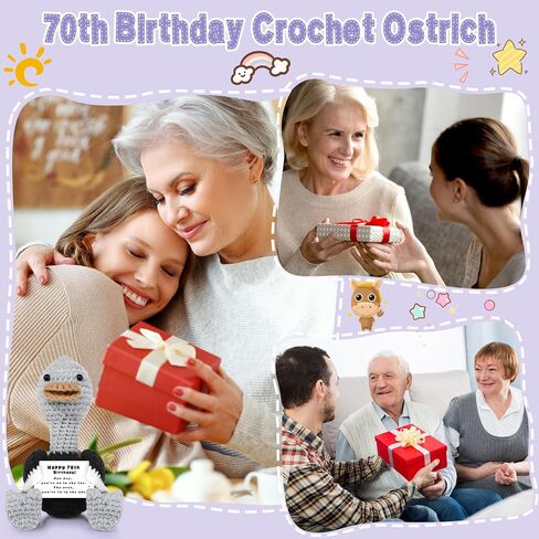 JoycuFF 70th Birthday Gifts Positive Crochet Ostrich for Women Men Ostrich Lovers Birthday Gifts, Emotional Inspirational Motivational Animals Present in Saudi Arabia