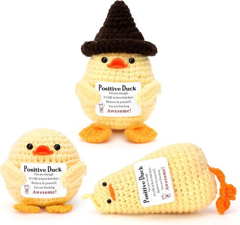 3 PCS Positive Crochet Duck Stuff, Cute Emotional Support Duck Gifts for Women Men, Cheer Up Motivational Encouragement Gifts for Coworkers Friend in Kuwait