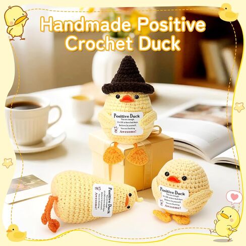 3 PCS Positive Crochet Duck Stuff, Cute Emotional Support Duck Gifts for Women Men, Cheer Up Motivational Encouragement Gifts for Coworkers Friend in Kuwait