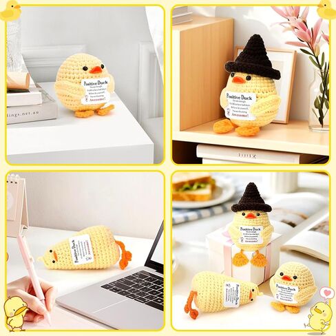3 PCS Positive Crochet Duck Stuff, Cute Emotional Support Duck Gifts for Women Men, Cheer Up Motivational Encouragement Gifts for Coworkers Friend in Kuwait