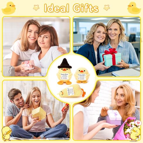 3 PCS Positive Crochet Duck Stuff, Cute Emotional Support Duck Gifts for Women Men, Cheer Up Motivational Encouragement Gifts for Coworkers Friend in Kuwait