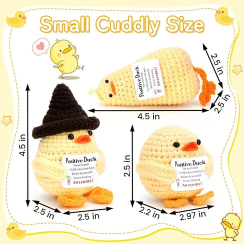 3 PCS Positive Crochet Duck Stuff, Cute Emotional Support Duck Gifts for Women Men, Cheer Up Motivational Encouragement Gifts for Coworkers Friend in Kuwait
