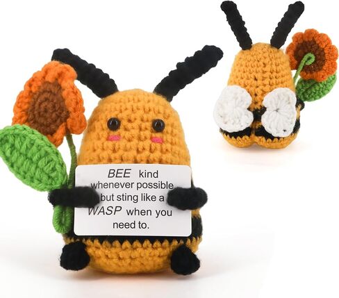 Positive Crochet Gifts Funny Bee Handmade Emotional Support Crochet Cute Animal Affirmation Card for Colleagues, Women and New Teacher Christmas Desk Decoration Inspirational Mini Doll in Saudi Arabia