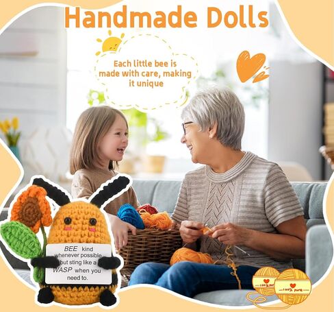 Positive Crochet Gifts Funny Bee Handmade Emotional Support Crochet Cute Animal Affirmation Card for Colleagues, Women and New Teacher Christmas Desk Decoration Inspirational Mini Doll in Saudi Arabia