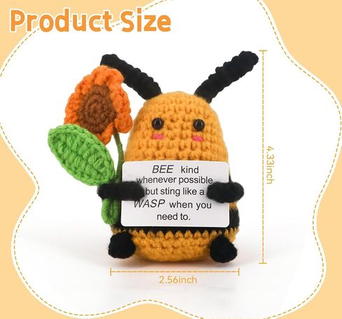 Positive Crochet Gifts Funny Bee Handmade Emotional Support Crochet Cute Animal Affirmation Card for Colleagues, Women and New Teacher Christmas Desk Decoration Inspirational Mini Doll in Saudi Arabia