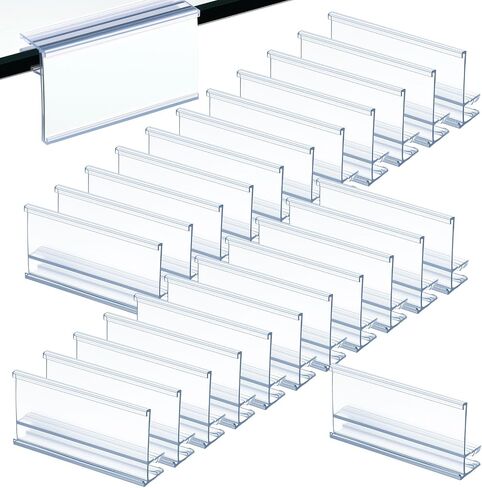 Kathfly 50 Pcs 2.5 l x 1.25 H Plastic Label Holder Clear Reusable Plastic Shelf Label Holder Grips on Glass from 3/16 to 1/4 Thick for Pantry Retail Merchandise Shopping Mall Store Supermarket in Saudi Arabia