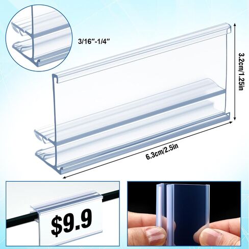 Kathfly 50 Pcs 2.5 l x 1.25 H Plastic Label Holder Clear Reusable Plastic Shelf Label Holder Grips on Glass from 3/16 to 1/4 Thick for Pantry Retail Merchandise Shopping Mall Store Supermarket in Saudi Arabia