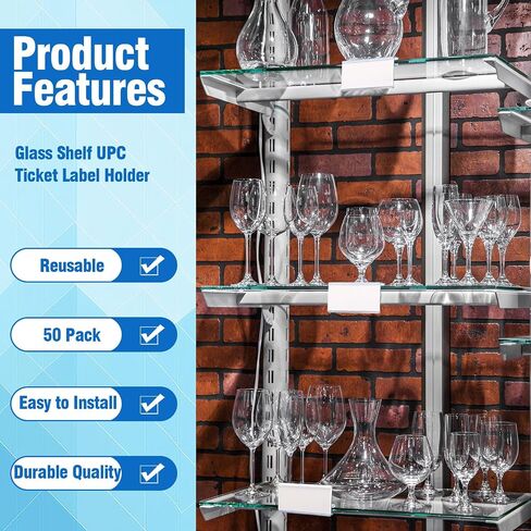 Kathfly 50 Pcs 2.5 l x 1.25 H Plastic Label Holder Clear Reusable Plastic Shelf Label Holder Grips on Glass from 3/16 to 1/4 Thick for Pantry Retail Merchandise Shopping Mall Store Supermarket in Saudi Arabia