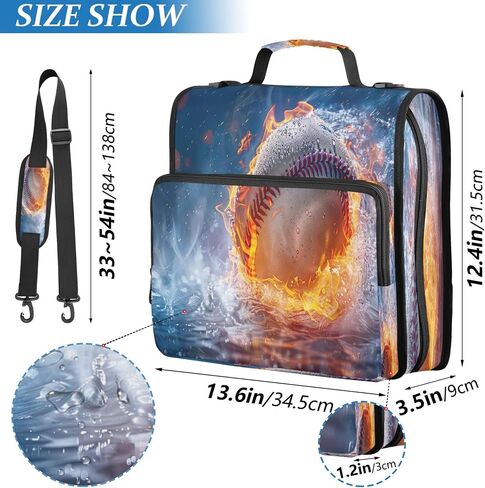 3 Ring Zipper Binder Firing Baseball Binder Organizer Portfolio with File and Shoulder Strap & Handle Large Capacity File Folder in Saudi Arabia