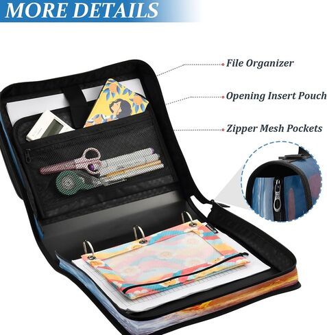 3 Ring Zipper Binder Firing Baseball Binder Organizer Portfolio with File and Shoulder Strap & Handle Large Capacity File Folder in Saudi Arabia