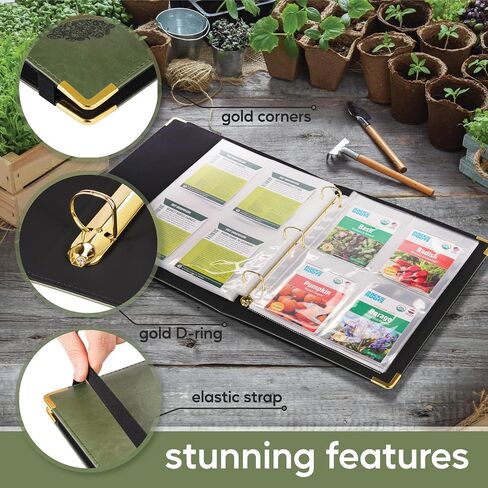 Willow and Wildflower Garden Seed Organizer Binder, Seed Storage Organizer, Garden Binder Book for Packet Storage Catalog Can Store 120 Packets with Dibber and Widger (Moss Green) in Kuwait
