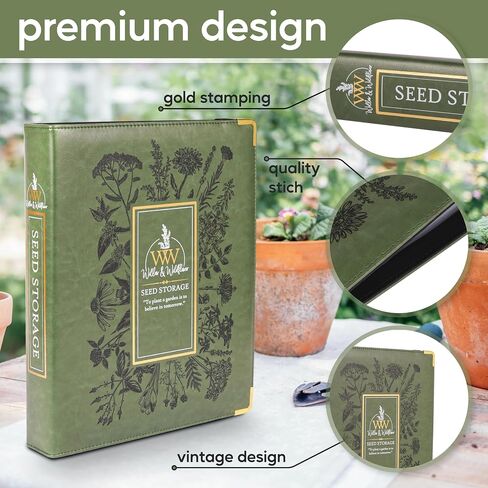 Willow and Wildflower Garden Seed Organizer Binder, Seed Storage Organizer, Garden Binder Book for Packet Storage Catalog Can Store 120 Packets with Dibber and Widger (Moss Green) in Kuwait