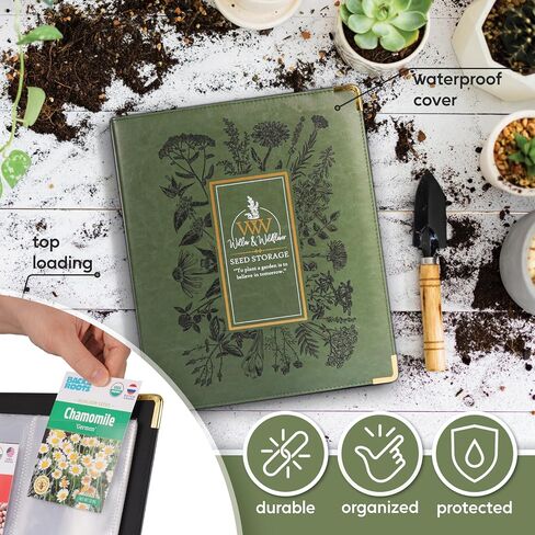 Willow and Wildflower Garden Seed Organizer Binder, Seed Storage Organizer, Garden Binder Book for Packet Storage Catalog Can Store 120 Packets with Dibber and Widger (Moss Green) in Kuwait
