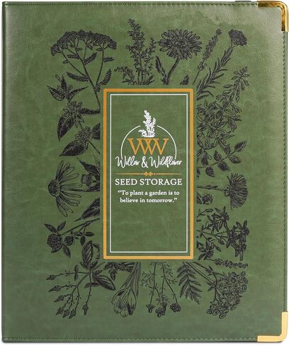 Willow and Wildflower Garden Seed Organizer Binder, Seed Storage Organizer, Garden Binder Book for Packet Storage Catalog Can Store 120 Packets with Dibber and Widger (Moss Green) in Kuwait