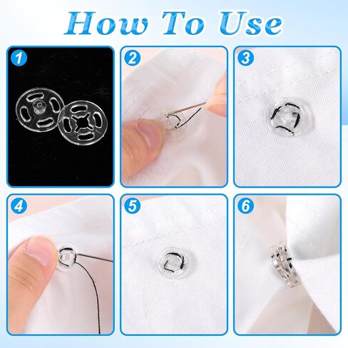 Plastic Snaps for Fabric, 36 Pcs 3 Sizes Round Clear Snaps for Sewing Invisible Sew on Snap Button Fasteners for Sewing DIY Crafts Clothing Shirt Pant (7.5mm, 10mm, 12.5mm) in Kuwait