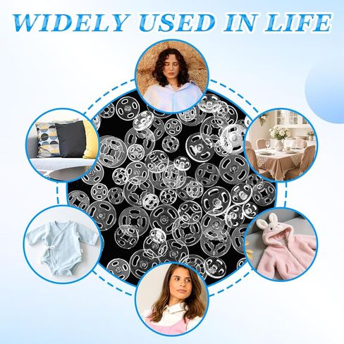 Plastic Snaps for Fabric, 36 Pcs 3 Sizes Round Clear Snaps for Sewing Invisible Sew on Snap Button Fasteners for Sewing DIY Crafts Clothing Shirt Pant (7.5mm, 10mm, 12.5mm) in Kuwait