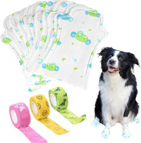 HeavenEye Disposable Dog Socks Waterproof, Dog Paw Protectors Prevent Licking, 20pcs Boots Cover &3pcs Paw Bandage, Lightweight Shoes for Small Medium Large Dogs in Rain Snow Winter Outdoors(green, M) in Kuwait