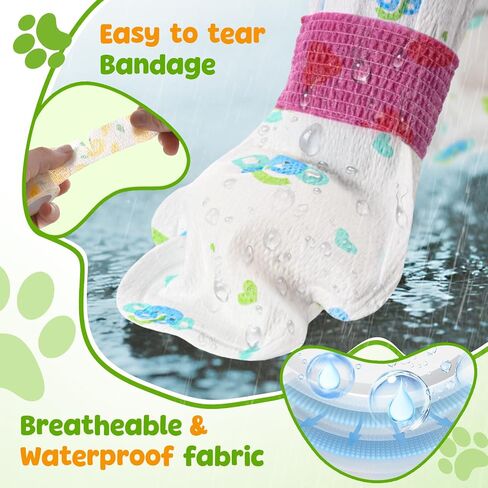 HeavenEye Disposable Dog Socks Waterproof, Dog Paw Protectors Prevent Licking, 20pcs Boots Cover &3pcs Paw Bandage, Lightweight Shoes for Small Medium Large Dogs in Rain Snow Winter Outdoors(green, M) in Kuwait
