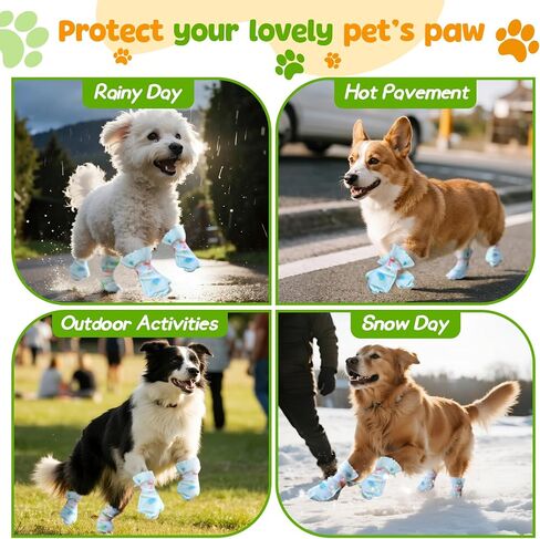 HeavenEye Disposable Dog Socks Waterproof, Dog Paw Protectors Prevent Licking, 20pcs Boots Cover &3pcs Paw Bandage, Lightweight Shoes for Small Medium Large Dogs in Rain Snow Winter Outdoors(green, M) in Kuwait
