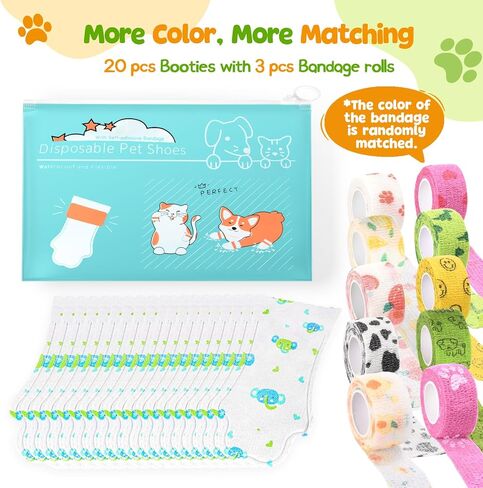 HeavenEye Disposable Dog Socks Waterproof, Dog Paw Protectors Prevent Licking, 20pcs Boots Cover &3pcs Paw Bandage, Lightweight Shoes for Small Medium Large Dogs in Rain Snow Winter Outdoors(green, M) in Kuwait