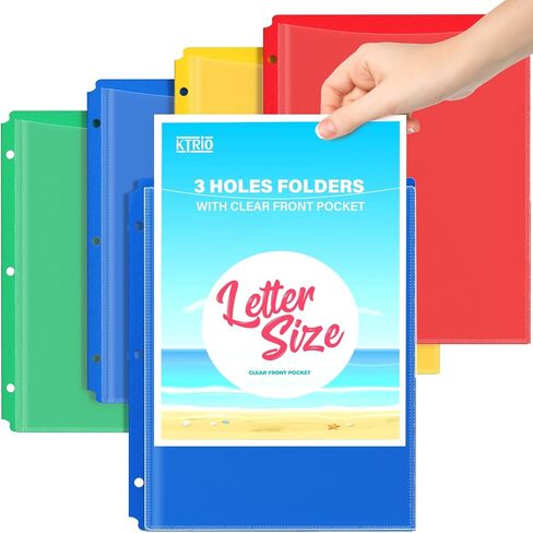 KTRIO Plastic Folders with Clear Front Pocket, 4 Pack Folders with Pockets and Prongs, Heavy Duty 2 Pocket 3 Prong Folders, Letter Size Colored Plastic Folders for School Office, 4 Assorted Colors in Saudi Arabia