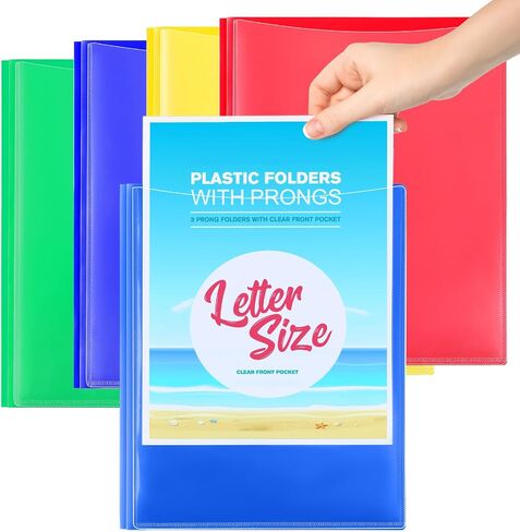 KTRIO Plastic Folders with Clear Front Pocket, 4 Pack Folders with Pockets and Prongs, Heavy Duty 2 Pocket 3 Prong Folders, Letter Size Colored Plastic Folders for School Office, 4 Assorted Colors in Saudi Arabia