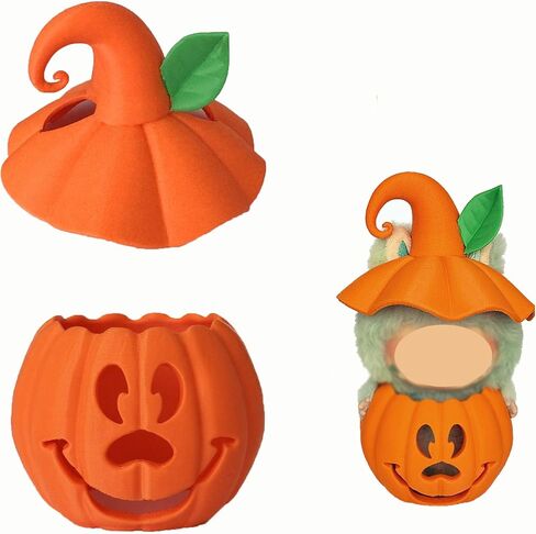 Halloween Pumpkin Hat & Holder Set for Labubu - Festive Decoration Figure Accessory，Halloween Decoration，Dorable Character Display Piece in Saudi Arabia
