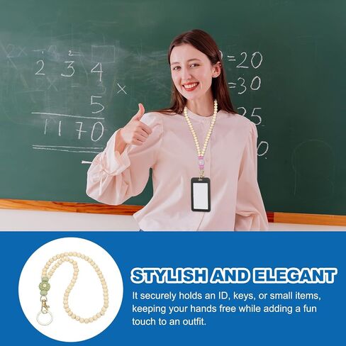 PATIKIL Wooden Teacher Lanyards, Retractable Cute Beaded Lanyards for Women ID Badge Keys in Saudi Arabia