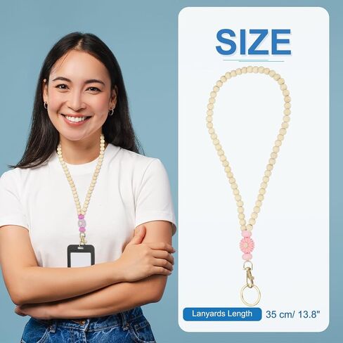 PATIKIL Wooden Teacher Lanyards, Retractable Cute Beaded Lanyards for Women ID Badge Keys in Saudi Arabia