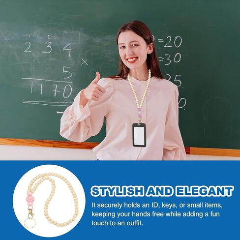 PATIKIL Wooden Teacher Lanyards, Retractable Cute Beaded Lanyards for Women ID Badge Keys in Saudi Arabia