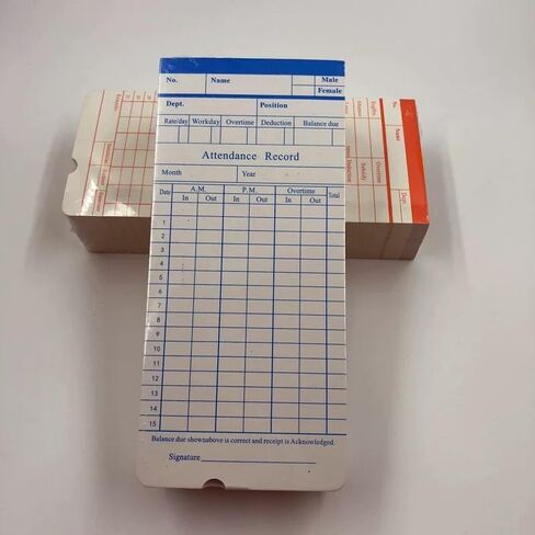 Time Clock Machine Punch Paper, 100 Sheets/Pack Orange & Blue Double-Sided Attendance Cards, Thickened Material, Compatible with Time Clocks, Ideal for Commercial Offices, Business Attendance Tracking in Saudi Arabia