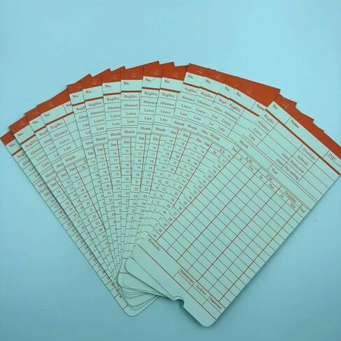 Time Clock Machine Punch Paper, 100 Sheets/Pack Orange & Blue Double-Sided Attendance Cards, Thickened Material, Compatible with Time Clocks, Ideal for Commercial Offices, Business Attendance Tracking in Saudi Arabia