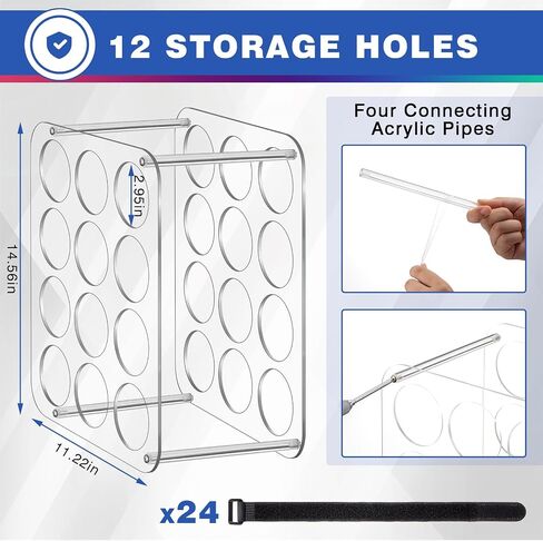 Weysat Playmat Tube Tabletop Storage Holder 12 Slots Clear Acrylic Playmat Holder Transparent Display Rack Organizer with 12 Straps for Standard Card Game Mat Bedroom Playroom Gathering Accessories in Saudi Arabia