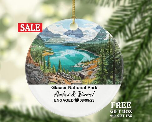 Glacier National Park Ornament, Engaged Married Family Together Couple Montana Travel Honeymoon Christmas, Wedding Engagement Marriage in Saudi Arabia
