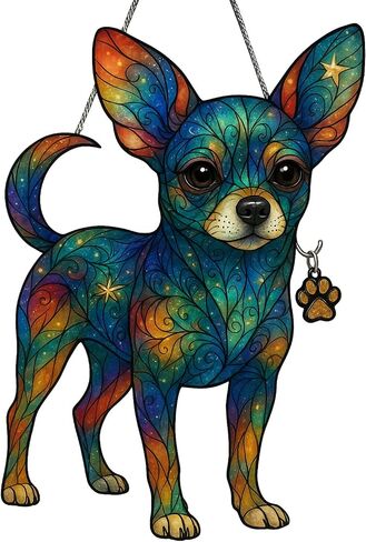 Chihuahua Ornament – Dog Lover Gifts - Chihuahua Gifts for Women- Dog Mom Ornament – Christmas Dog Ornament 2025 – Suncatcher Effect Stained Glass Window Hanging – Car Hanging Decoration in Saudi Arabia