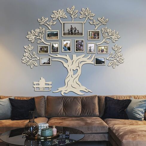 JustLikeWood 51х45" Wooden Family Tree Wall Decor HAPPY FAMILY, Picture Frame Collage Home Decorations for Living Room, Bedroom, Kitchen, Dining and Office, Tree Wall Decal, 3D DIY, Natural Wood in Saudi Arabia